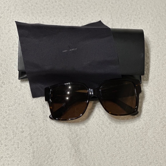 Saint Laurent Sunglasses Shiny Dark / BROWN Lenses